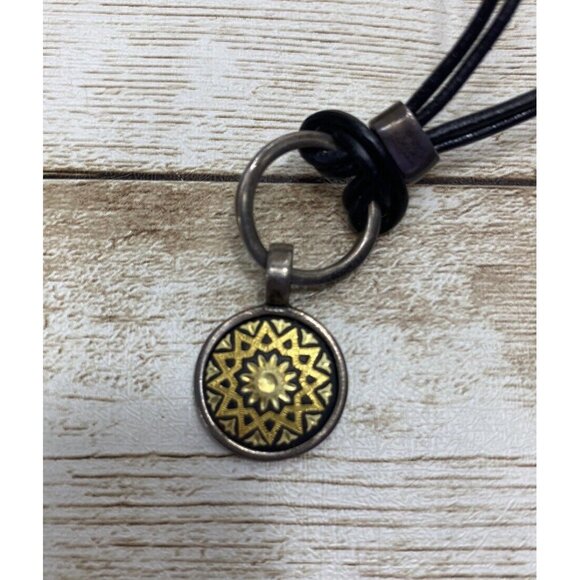 Black Cord 18” Necklace Y2K Style Medallion Mandala Sunburst Pendant Biker - Picture 3 of 8